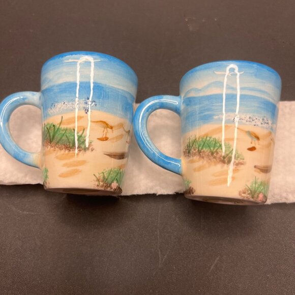 Puerto Rico Ceramic Cup Salt & Pepper Shaker Set Tropical Beach Scene Design - Picture 3 of 12